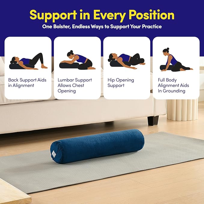 Meditation Cushion Bolster Pillow for Restorative Yoga โ Supportive Cushion for Meditation, Pilates, and Relaxation โ Filled with Buckwheat Hulls - Removable Cover