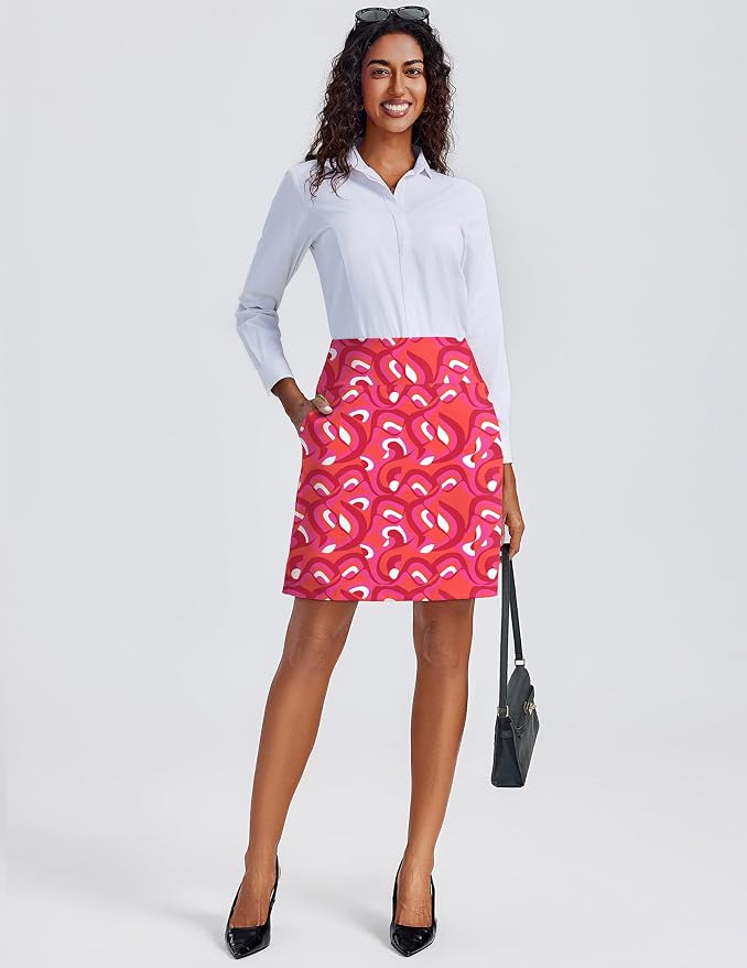 PINSPARK 20" Skorts for Woman Knee Length UPF 50+ Golf Skirts | 4 Pockets, Built-in Shorts, High Waisted, Split Hem, Silky-smooth, Moisture-wicking, for Golf Athletic Tennis Workout Casual