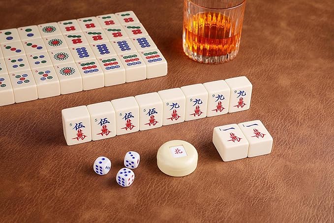 Mose Cafolo Chinese Mahjong Game Set 1.5" X-Large 144 Numbered White Ivory Color Melamine Tiles with Carrying Travel Case,Complete Majiang, Majong, Mah-Jongg Game Set
