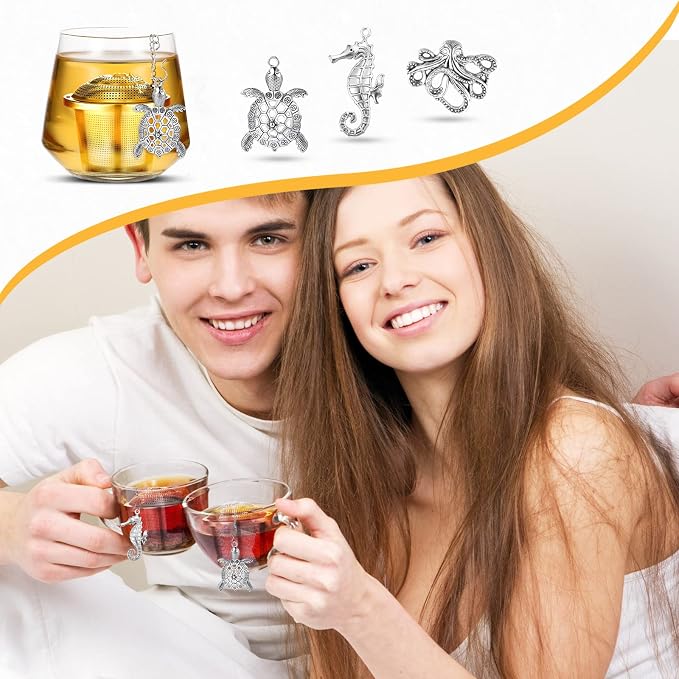 Tea Infusers for Loose Tea 3 Sets Loose Leaf Tea Steeper Tea Strainer Stainless Steel Tea Ball for Loose Tea Holder Tea Mesh Strainer Tea Filters with Drip Trays and Pendant (Aquatic Creatures Style)