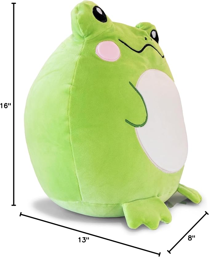 Adorable Large 15 Inch Zoe The Frog Squish Plush Pillow - Super Soft Original Cute Plushie Toy: Smiling Stuffed Animal Gift for Kids and Adults