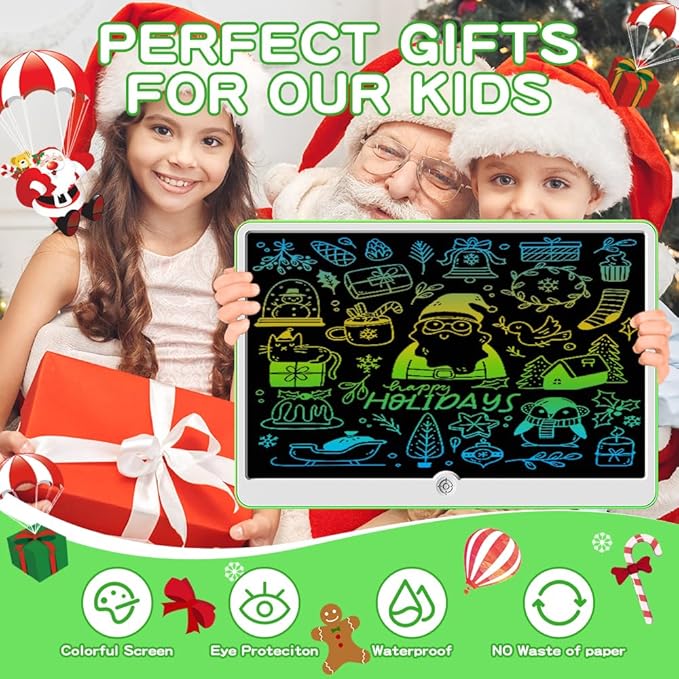 19 Inch LCD Writing Tablet for Kids Ages 3-9, Reusable Doodle Board with Stylus Pen, Type-C Rechargeable Drawing Pad, Educational Travel Toy for Boys & Girls, Perfect Birthday & Holiday Gift Green