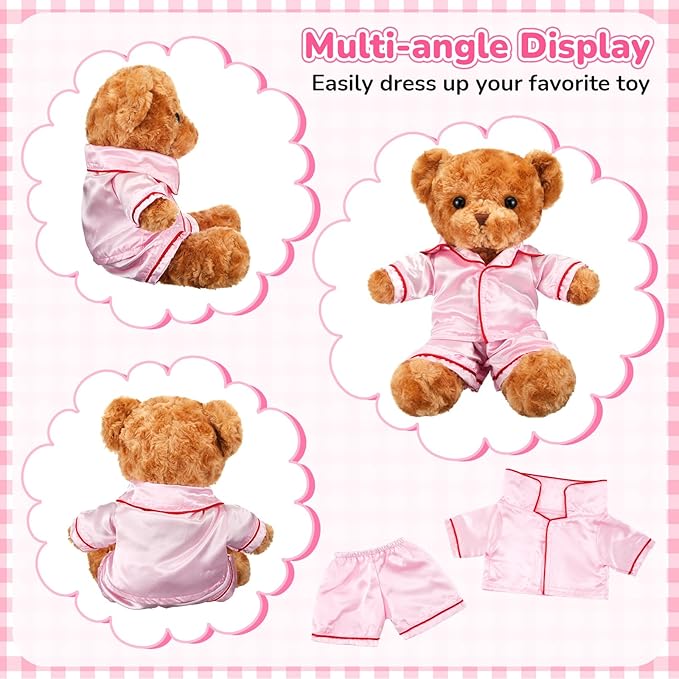 2 Pcs Bear Clothes Outfit Fit Most 12-16 Inch Stuffed Clothing Cute Plush Doll Clothes Plushy Bear Pajamas for Stuffed Make Your Own Plush Bears(Solid Style,Pink)