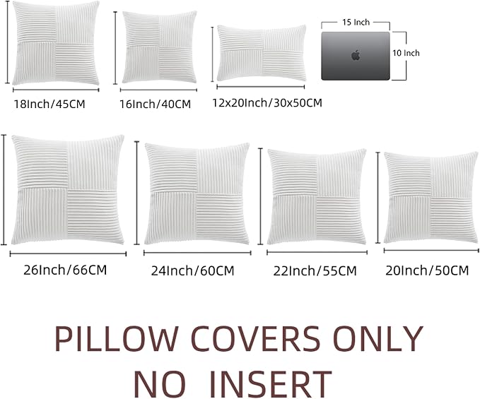 Fancy Homi 2 Packs White Samll Decorative Throw Pillow Covers 12x12 Inch with for Couch Bed Sofa, Rustic Farmhouse Boho Home Decor, Soft Corss Patchwork Corduroy Square Cushion Case 30x30 cm