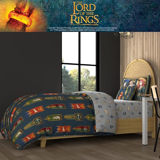 The Lord of the Rings: The War of the Rohirrim 5 Piece Super Soft Cozy Reversible Comforter and Sheet Set with Sham, Twin, (Officially Licensed Product) By Franco
