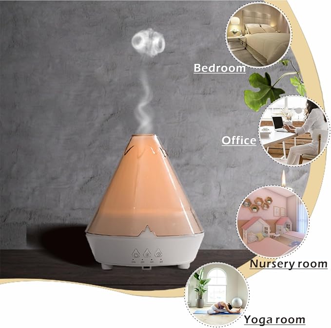 Volcano Aromatherapy Diffuser 180ML Essential Oil Diffuser Small Humidifier with 7 Colors Night Lights,Remote Control for Bedroom,Office(White)