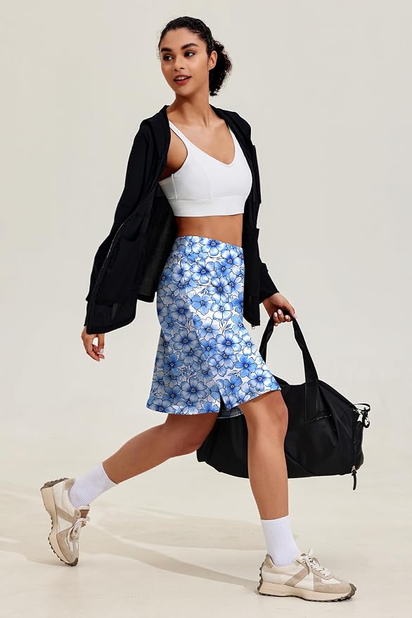 COOrun Women's 20" Knee Length Skirts High Waisted Golf Skorts with Pockets | Soft, Quick Dry, Split Hem, Built-in Shorts, A-line, Modest Skirts, for Golf Athletic Tennis Work Casual
