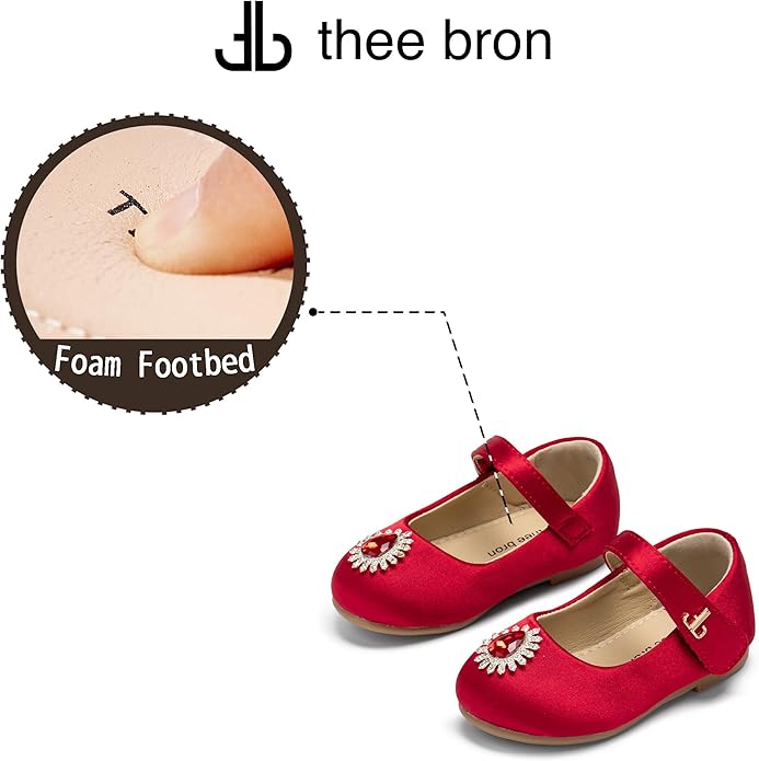 THEE BRON Mary Jane Ballet Flats - Girls' Dress Shoes with Hook & Loop Closure