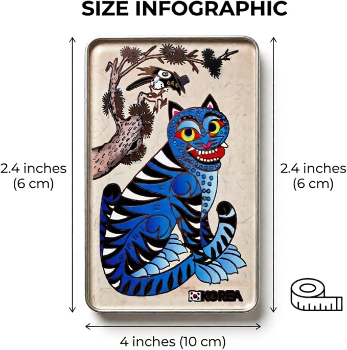 Korean Tiger & Magpie Minhwa Fridge Magnet โ Premium Acrylic Refrigerator Magnet, Made in Korea Traditional Folk Art Souvenir, Cultural Gift Decor for Kitchen & Office (2.4 x 4 in)