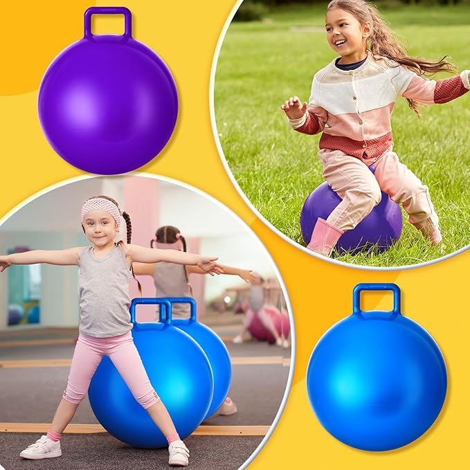 Lewtemi 2 Pcs 22 Inch Big Bouncing Ball with Handle Jumping Hopper Bouncy Ball for Adults Exercise and Air Pump for Outdoor Sports Game(Blue, Purple)