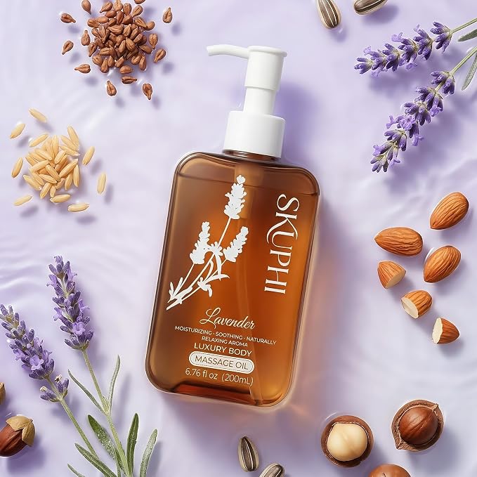 Body Oil for Massage, Lightweight Non Greasy Massage Oil for Relaxation & After Shower, Smooth Glide 6.76 Fl Oz (Lavender)