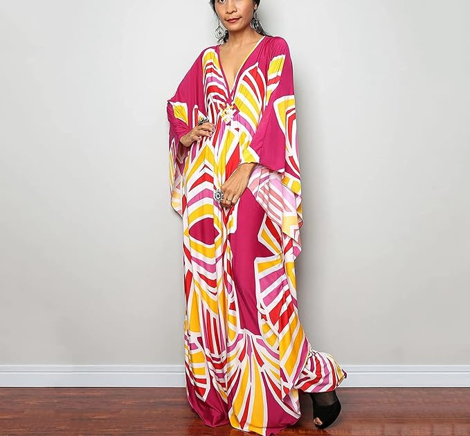 Venasha Womens Caftan Floral Print Kaftan Dress Short Sleeve Swimsuit Cover up Loungewear for Summer