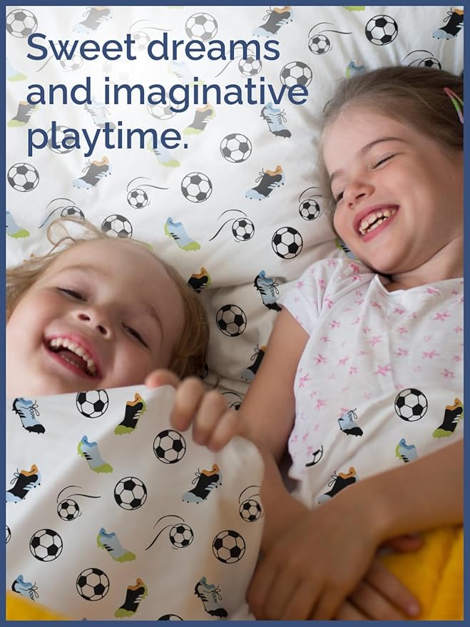 Kids Twin XL Size Bed Sheet Set - 3 Piece Kids Loft Bed Sheets - Soccer Sport Theme bedding - Soft, Cute and Cozy - Breathable and Machine Washable - Football Bed Set for Boys, Girls, Teens & Toddlers