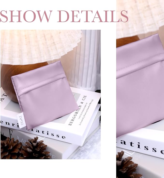 DGAZ Silk Sanitary Napkin Storage Bag, Period Bag for Teen Aged Girls, Portable Period Bag for Panty Liners/Menstrual Cup/Small Tampons,Mini Makeup Bag for Purse(Lavender)