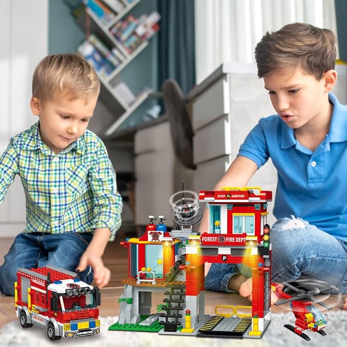 MindBox City Fire Rescue Building Set with Fire Station, Truck & Helicopter,772pcs Toy for Boys 8+