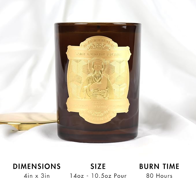 SAINT John the Apostle Scented Candle with Prayer and Prayer Coin | Saint of Love, Loyalty, Friendship and Writers - Soy Coconut Aromatherapy Candle with 80 Hour Burn Time, Special Edition