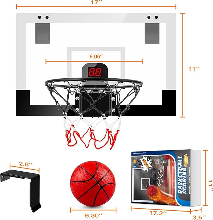 Indoor Basketball Hoop Boys Gifts for Teens Door Room Basketball Hoop Mini Hoop with Scoreboard, 3 Balls and Batteries Basketball Toys for 8 9 10 11 12