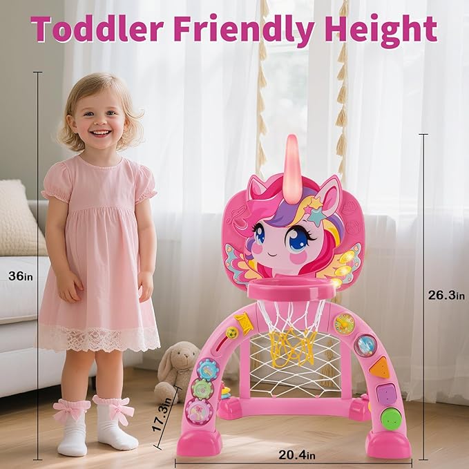 Toddler Basketball Hoop & Soccer Goal: Activity Center with Ring Toss – Unicorn Sports Play Set | Toys for Baby Toddlers 12-18 Months & Boys Girls Ages 1-3 | Indoor Outdoor Birthday