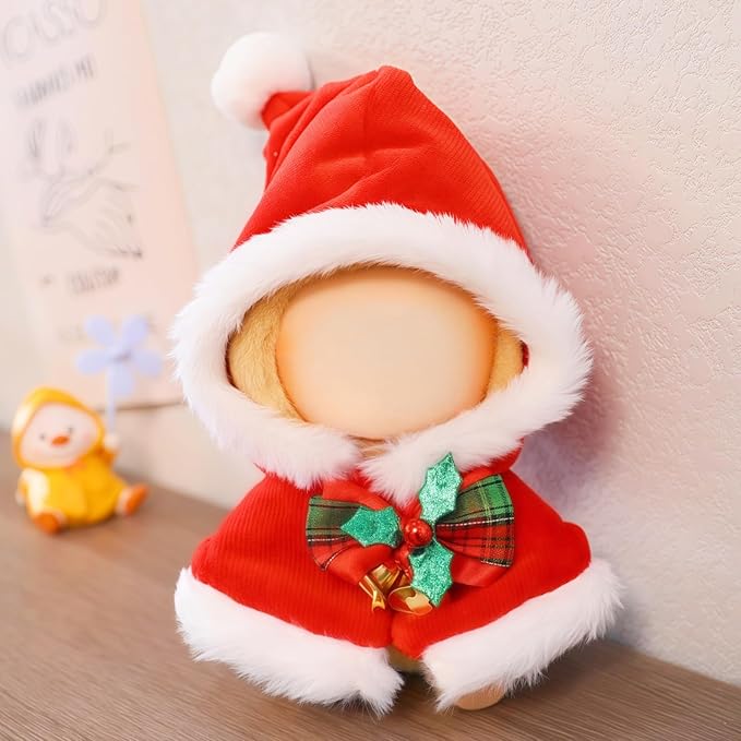 Christmas Hat Clothes for Dolls Accessories, Stylish Kawaii Festive Christmas Bell Shawl Outfit Set 1 Piece Suitable for 15cm 17cm Doll , Xmas Santa Claus Doll Clothing Set Replacement Red