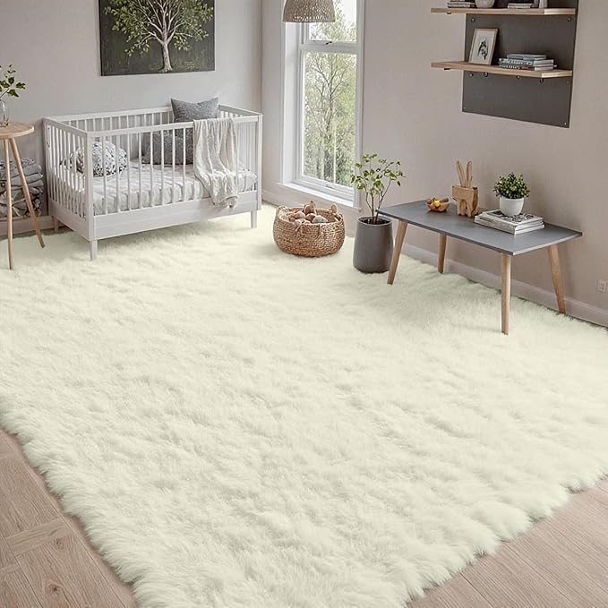 4x6 Area Rugs for Living Room Rug: Soft Fluffy Shag Cream White Rugs for Bedroom, Non-Slip Large Fuzzy Plush Rug Indoor Floor Carpet for Nursery Kids Boys Girl Room, Dorms, Playroom, Modern Home Decor