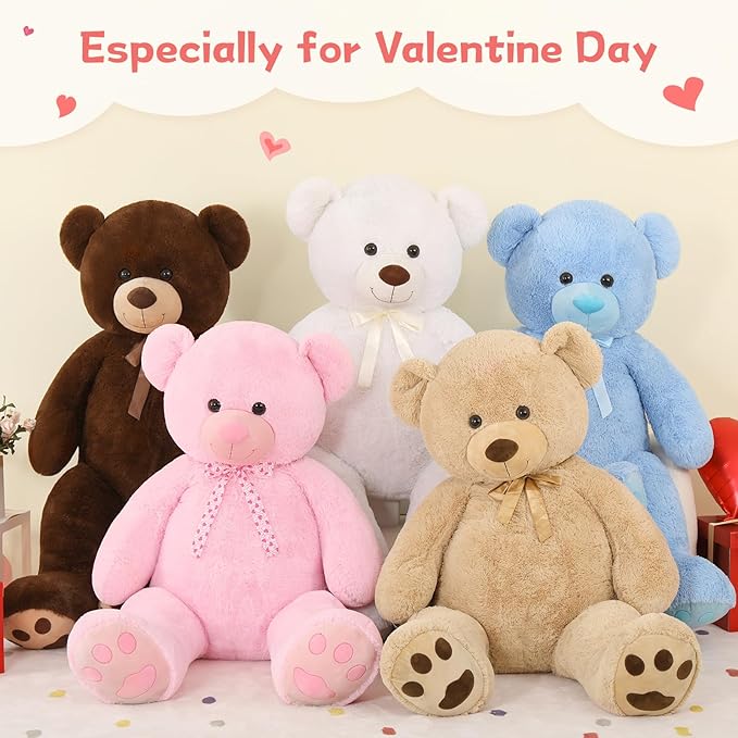 Tezituor Giant Teddy Bear 5ft, Large White Teddy Bear Plush Toy 59", Fluffy and Soft Teddy Bear Stuffed Animal for Girlfriend, Boyfriend, Birthday, Anniversary