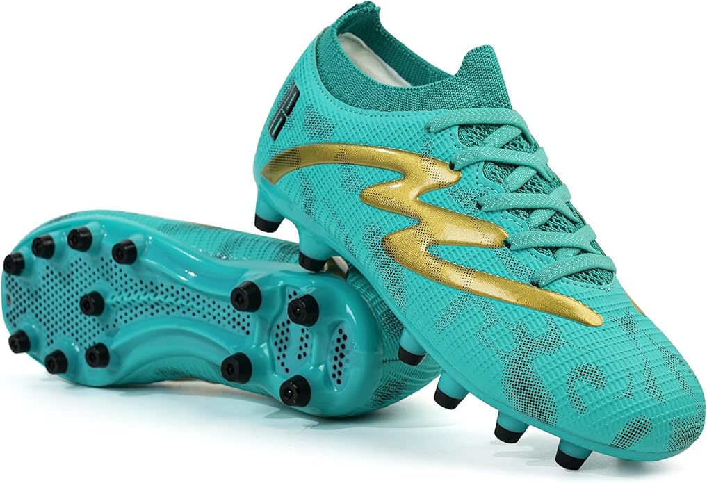 brooman Kids Firm Ground Soccer Cleats Boys Girls Football Shoes with Shin Guards and Soccer Socks