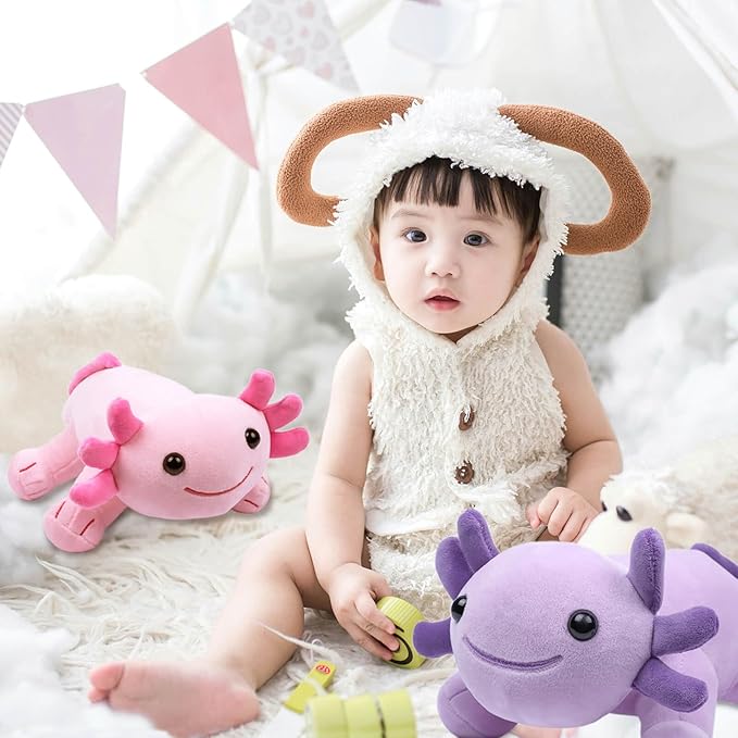 Axolotl Plush Toy, 10.8” Soft Cute Axolotl Stuffed Cotton Plush Pillow Kawaii Salamander Animal for Boys Girls Kids Gift (Purple)