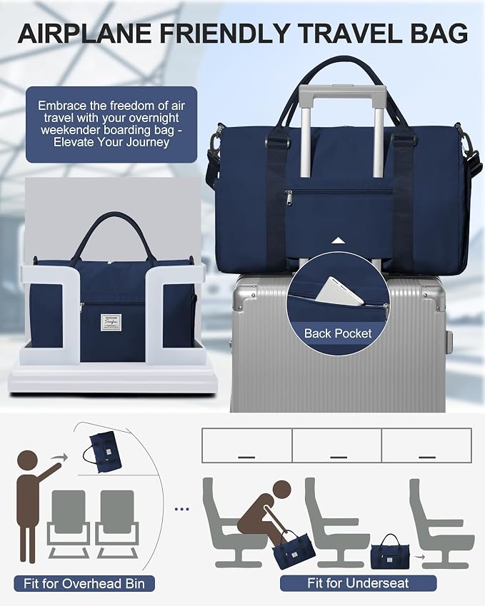 Gym Bag Womens Mens with Shoes Compartment and Wet Pocket Travel Duffel Bag for Women for Plane Sport Gym Tote Bags with Toiletry Bag Waterproof Weekend Overnight Carry on Bag Hospital Holdalls