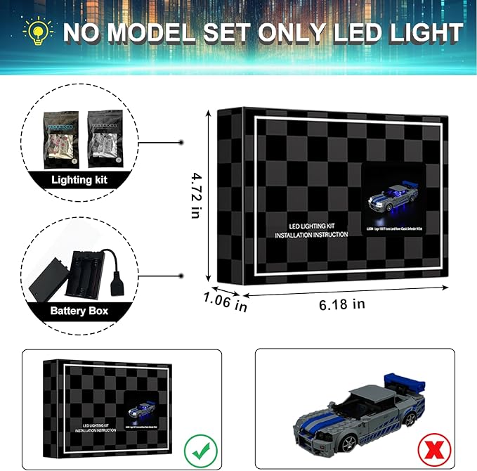 LED Light Kit for Lego Speed Champions Fast & Furious Nissan Skyline GT-R (R34) Toy Car Set, Blue Underglow Lights Compatible with Lego 76917 Set (Not Include Blocks Set)