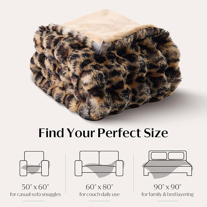 DOWNCOOL Faux Fur Throw Blanket for Couch, Ultra Soft Fluffy Fuzzy Plush Bubble Blanket for Sofa Bedroom Living Room, Cozy Warm Luxury Fleece Minky Blanket, 50x60 Inches Leopard Print