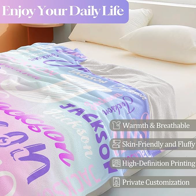 Ships Next Day, Custom Name Blanket for Kids Adults, Personalized Baby Blanket with Name for Girls Boys, Personalized Christmas Birthday Gifts for Kids Women Mom
