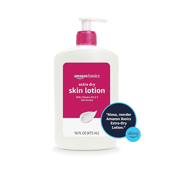 Amazon Basics Non-Greasy Body Moisturizer Lotion for Extra-Dry Skin with Vitamins B5 & E, Clean Scent, 16 fl oz, 4-Pack (Previously Solimo)
