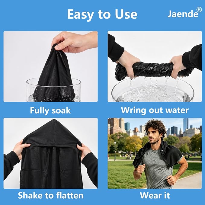 Jaende 4Pack Cooling Hoodie Towel, UPF 50+ Sun Protection Ice Towel, Instant Cooling Towels for Neck and Face, Perfect for Sports, Gym, Workout, Yoga, Running & Hot Weather