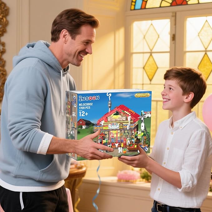 Country General Store Building Set for Adults with Lights, 1709 PCS Vintage Shop House Construction Building Block Kit, Home Decor Cabin Architecture Model for Women Men Teens Boys Girls 12+