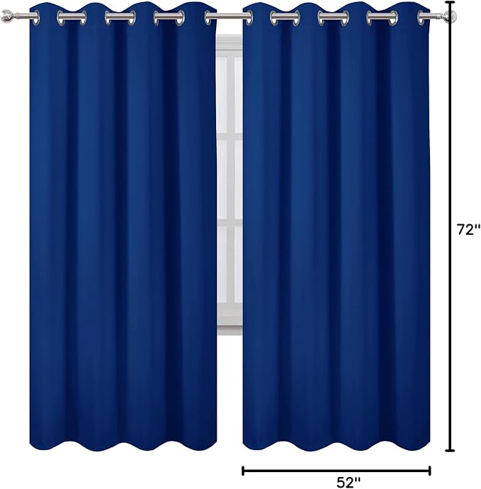 LEMOMO Blackout Curtains 52 x 72 inch/Royal Blue Curtains Set of 2 Panels/Thermal Insulated Room Darkening Bedroom Curtains