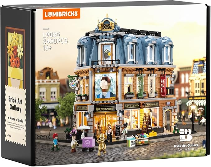 Brick Art Gallery Lighting Building Bricks Set - Town Life City Modular Collection Kit with Minifigures 3400 Pcs for Adults & Teen & Visual Art Lovers
