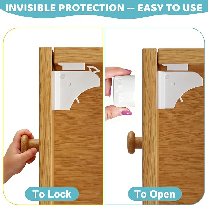 4our Kiddies Magnetic Cabinet Locks (4-Pack) – Invisible Baby Proofing Safety Latches for Cabinets & Drawers – No-Drill Adhesive Locks with 1 Magnetic Key