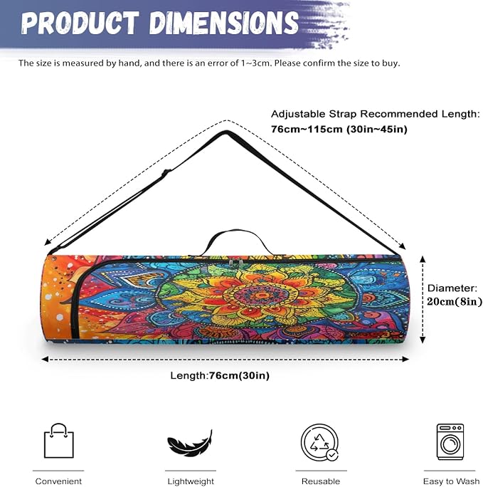 Spacious Extra Large Storage Yoga Mat Bag | Huge Capacity Mandala Gym Tote - Waterproof Wear-Resistant Carrier Strap Pilates