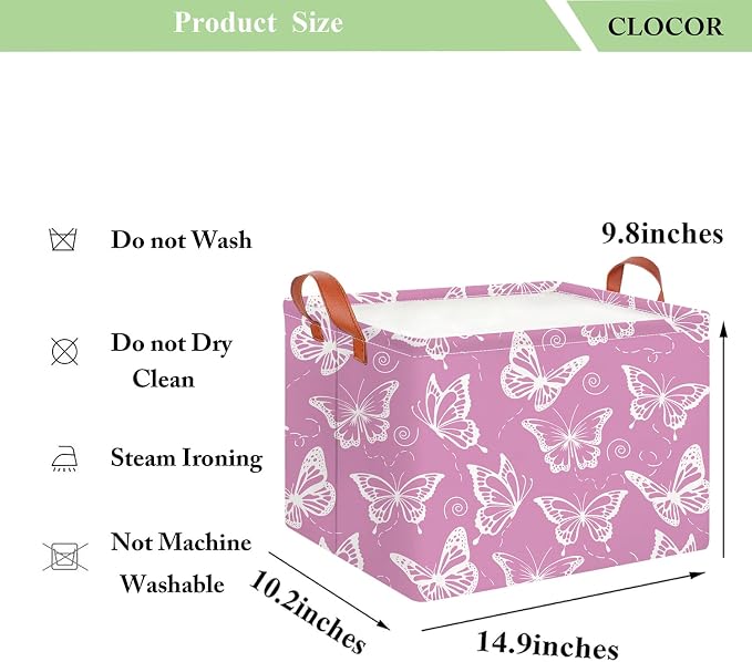 CLOCOR Rectangular Storage Basket Empty,Gift Basket,Waterproof Storage Bin with Handles,Room Decor(Purple Butterfly)