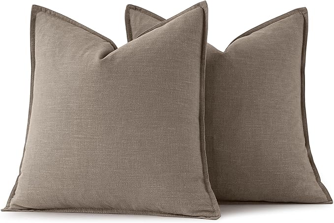 MIULEE Decorative Linen Pillow Covers 18x18 Inch Dune | Boho Farmhouse Fall Autumn Couch Throw Pillows for Bed, Pack of 2 Accent Modern Pillowcases, Sofa Livingroom Home Decor