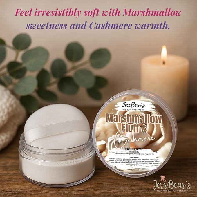 Marshmallow Fluff & Cashmere Dusting Powder for Women, 4oz Jar | Talc Free Body Formula, Soft Scented Skin Care, Gentle Powder for Daily Freshness, Includes Puff Application