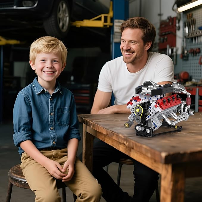 V8 Engine Building Blocks Kit That Run with LED Light and APP Control,Collectible Set for Adults,Car Engine Building Engineering STEM Projects for Kids Boys (700 Pcs)