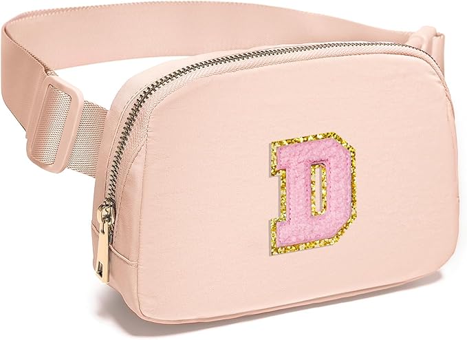 Gitus 6 7 8 9 10 Year Old Girl Gifts Belt Bag Fanny Pack Crossbody Bags with Initial Letter Patch Things for Teen Girls Easter Gifts for Girls Travel Essentials(Coral Pink-D)