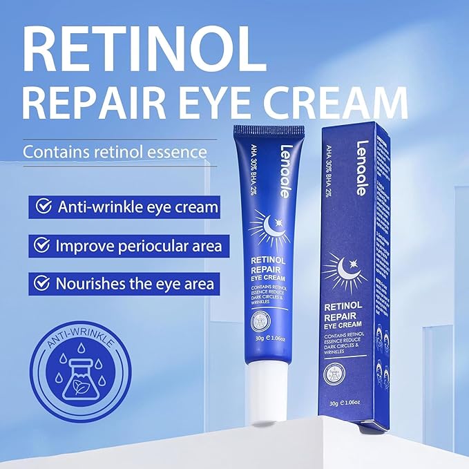 Retinol Eye Cream, Hydrating Under Eye Care Daily Wrinkle Cream, Infused with AHA30% to Smooth and Hydrate Skin, Eye Crea for Dark Circles Treatments, Reduce Under Eye Bags, Smooth Wrinkles (1.06 Oz)