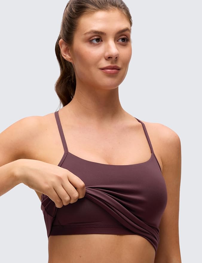 CRZ YOGA Butterluxe Racerback Tank Tops for Women - Scoop Neck Spaghetti Strap Padded Workout Camisole with Built in Bra