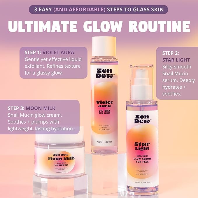 Clinically Advanced Korean Snail Mucin Serum - Star Light by Zen Dew (3.38 oz) Brightening, Anti-Aging & Hydrating K Beauty Face Serum for Glass Skin Glow – Smoothing Korean Skin Care
