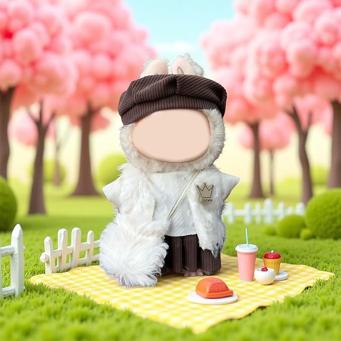 White Doll Clothes Cute Winter Dolls Outfit Accessories 17cm/15cm White Top Exquisite Crown Design Headwear+Top+Skirt+Scarf Halloween Clothes Set