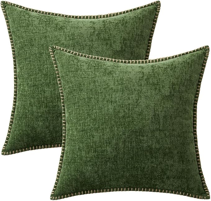 MIULEE Decorative Euro Sham Pillow Covers 26x26 Inch Forest Green 2 Pack | Farmhouse Throw Pillow Covers with Stitched Edge, Soft Chenille Cushion Cases, for Couch Sofa Bed Home Decor, Moss Green