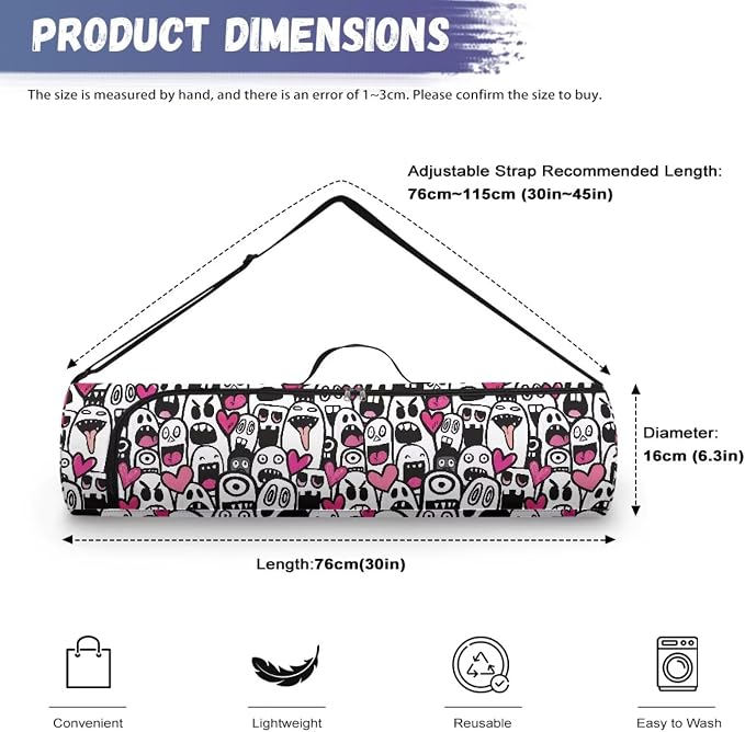 Yoga Mat Bag with Adjustable Shoulder Strap and Handle Zipper, 30in Wide x 6.3in Diameter for Yoga Mat Storage