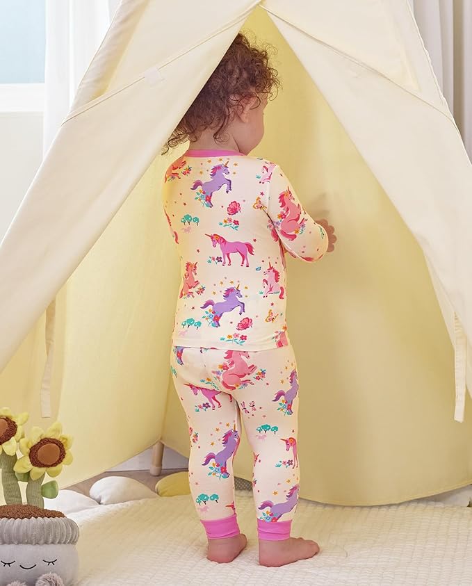 Bamboo Viscose Toddler Girls Kids Pajamas Unicorn Mermaid Pjs Long Sleeve Snug fit 12M-8Y 2pcs Soft Jammies